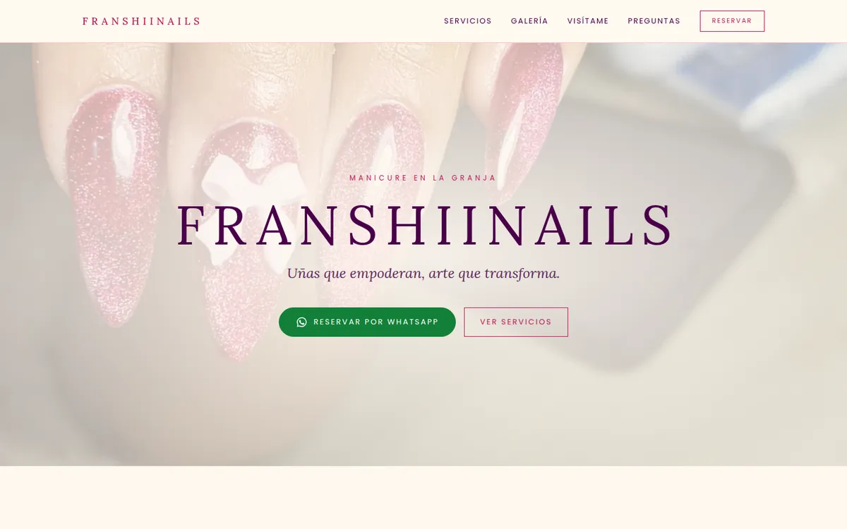 Página de FranshiiNails vista en computador